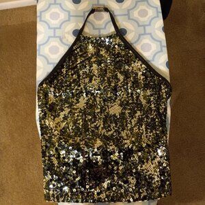 EXPRESS Shimmery olive-green backless, 3-strap Tank Teaser W XS